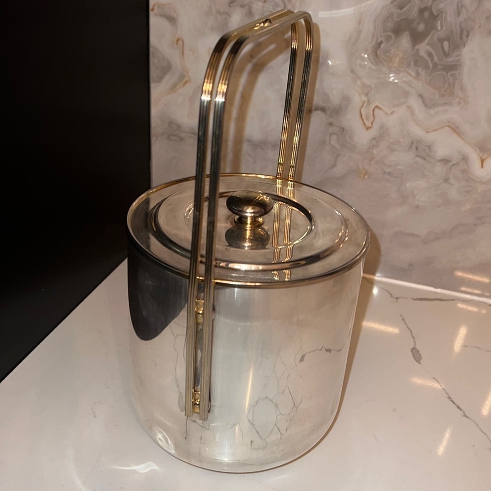 Vintage Maestri Argente Silver and brass ice bucket made in Italy
